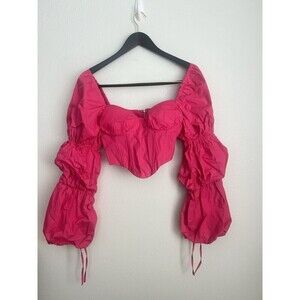 Majorelle Tawny Corset Coquette Milk Maid Puff Sleeve Crop Top Hot Pink Barbie S